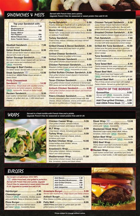 anastasia antioch menu